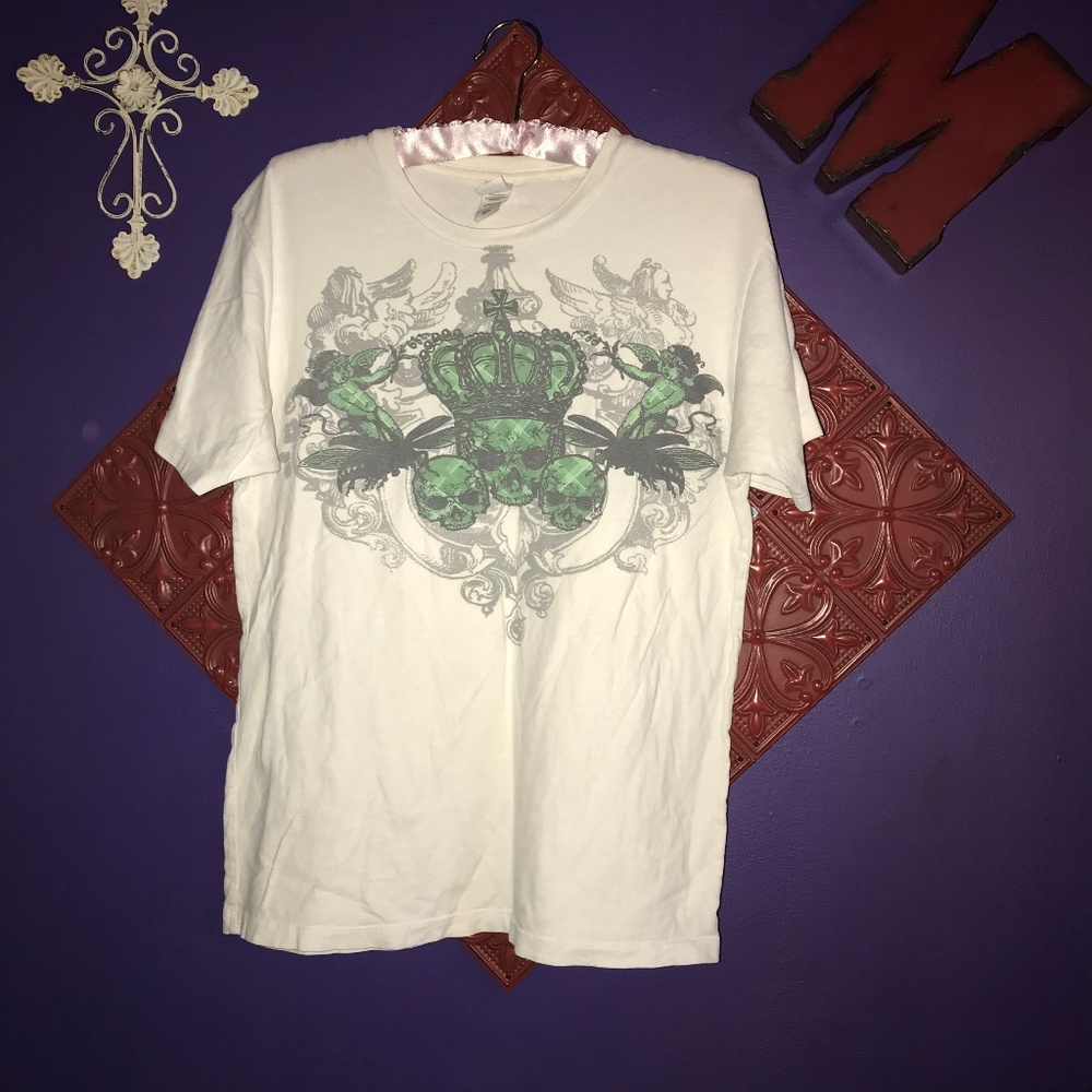 Gaziani White Tee with Skull and Crown